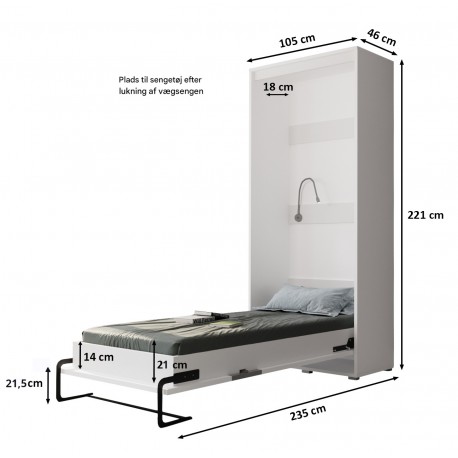 Nordica Skabsseng 90 x 200 cm - Hvid/Sort