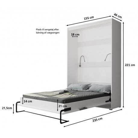 Skabsseng 140x200 cm – Nordica i Hvid/Eg med LED