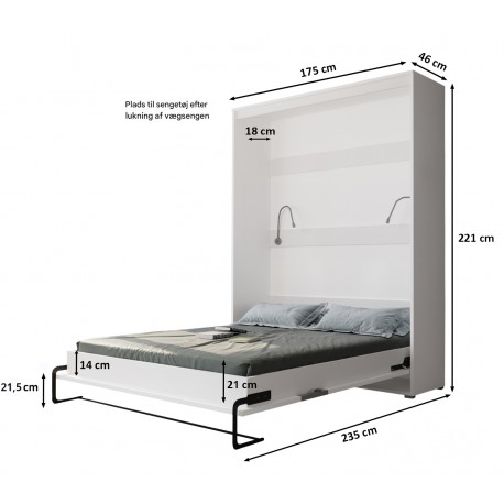 Skabsseng 160x200 cm – Nordica i Hvid/Sort med LED