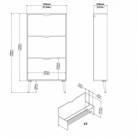 Charlie Skoskab m. 3 skuffer
