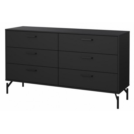 Dana dobbeltkommode med 6 skuffer - mat sort, 138 x 39 x 76,6 cm