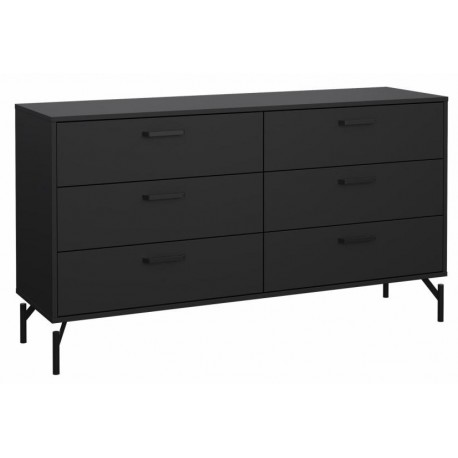 Dana dobbeltkommode med 6 skuffer - mat sort, 138 x 39 x 76,6 cm