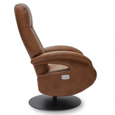 Bull lænestol med 2 motor og indbygget skammel - Cognac læder