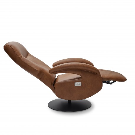 Bull lænestol med 2 motor og indbygget skammel - Cognac læder