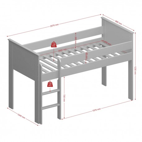 STEENS Alba Halvhøj seng til børn, m. stige - hvid MDF (90x200)