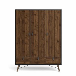 VIBORG GARDEROBESKAB 3 LÅGER + 3 SKUFFER - VALNØD / SORT OUTLET