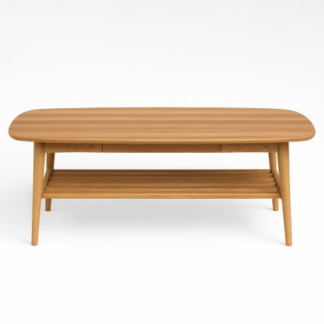 Anne rektangulær sofabord 130x70cm med skuffe og hylde - Eg oliebehandlet