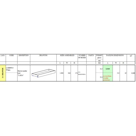 Seng med opbevaring 90 x 190 cm – Lara underseng, hvid