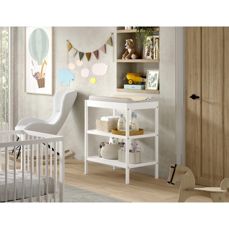 Puslebord Dino – hvid kommode med hylder