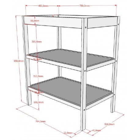 Puslebord Dino – hvid kommode med hylder
