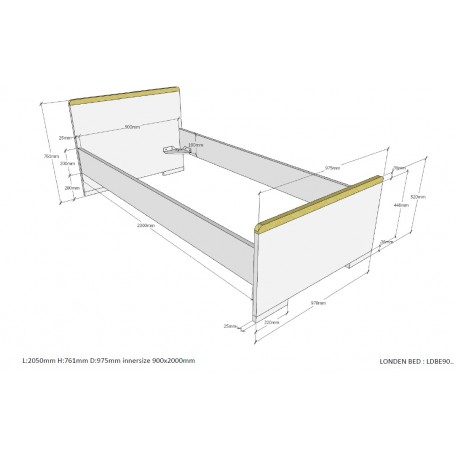 Enkeltseng 90x200 – London, hvid