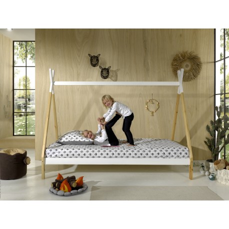 Juniorseng tipi 90 x 200 cm – natur/hvid