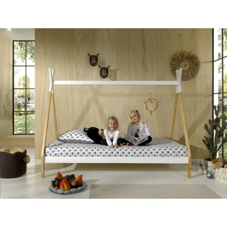 Juniorseng tipi 90 x 200 cm – natur/hvid