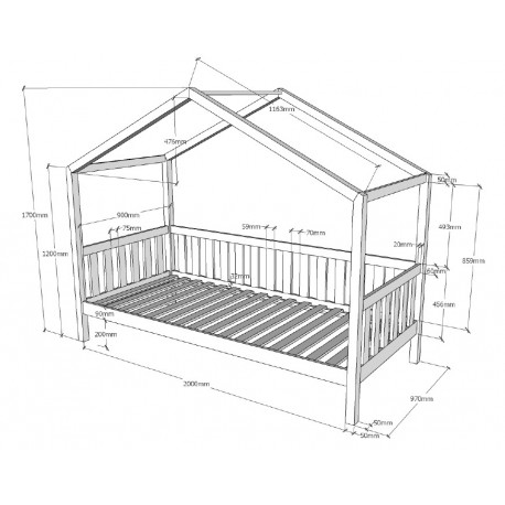Børneseng hus – Dallas (90 × 200 cm) natur