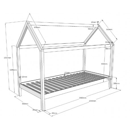 Halvseng til børn 90 x 200 – Dallas husseng, natur