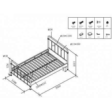 Sengeramme metal 120 x 200 – New York, hvid