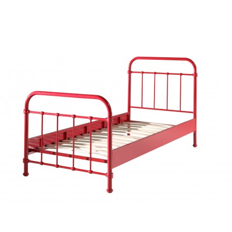 Seng 90 x 200 cm – New York, rød metalramme