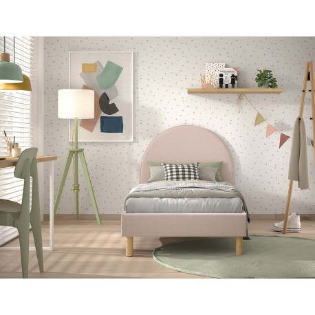 Seng 90x200 cm Moon – lyserød bouclé med rund sengegavl