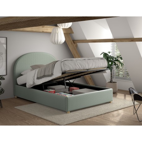 Seng med opbevaring 140 x 200 – Moon bouclé, grøn