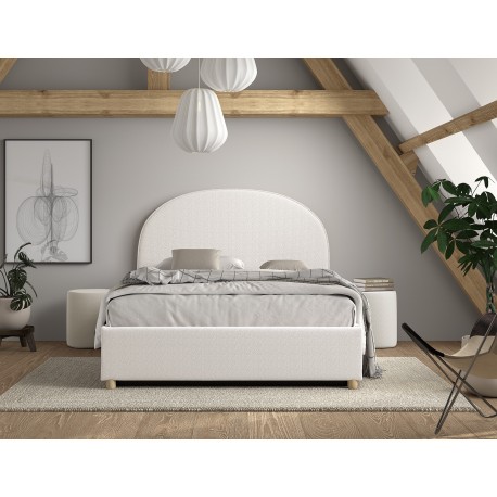 Seng med opbevaring 140 x 200 – Moon, hvid bouclé