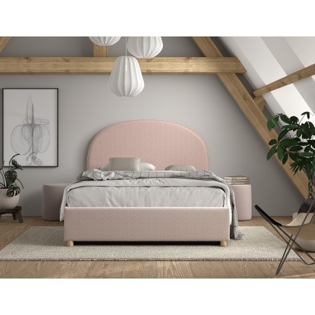 Seng med opbevaring 140 x 200 – Moon, lyserød bouclé