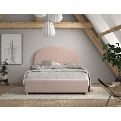 Seng med opbevaring 140 x 200 – Moon, lyserød bouclé