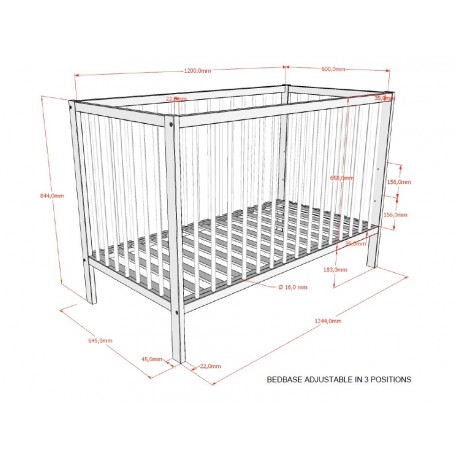 Tremmeseng 60 x 120 cm – Dino, hvid