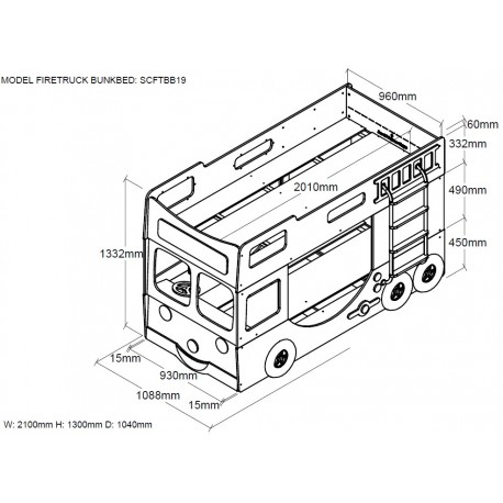 Køjeseng til børn – Brandbil 90 x 200 cm, rød