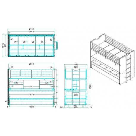 Køjeseng 90 x 200 cm med skrivebord – lyserød (Bonny)