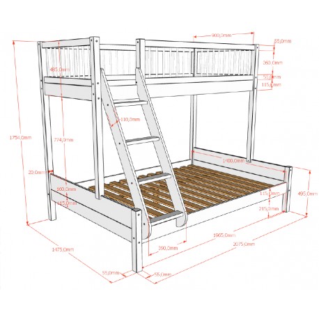 Køjeseng i eg Forrest Oak (140 × 200 cm + 90 × 200 cm)