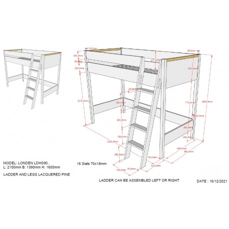 Loftseng 90x200 – London, hvid