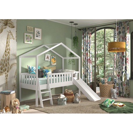 Halvhøj juniorseng med rutsjebane 90x200 – Dallas, hvid