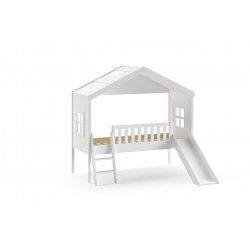 Halvhøj seng med rutsjebane 90 x 200 cm – Housebed, hvid