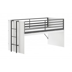 Loftseng til børn 90x200 – Sam halvhøj seng, hvid/sort