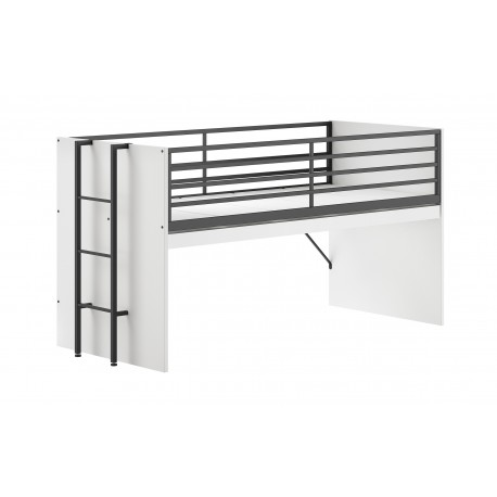 Loftseng til børn 90x200 – Sam halvhøj seng, hvid/sort