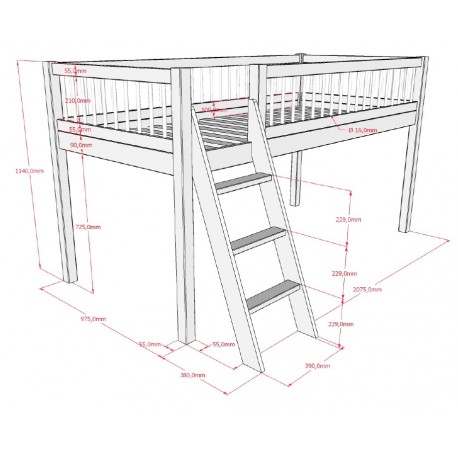 Halvhøj seng 90 x 200 cm – Forrest Beech, hvid