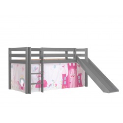 Halvhøj børneseng med rutsjebane – Pino, grå, Princess forhæng