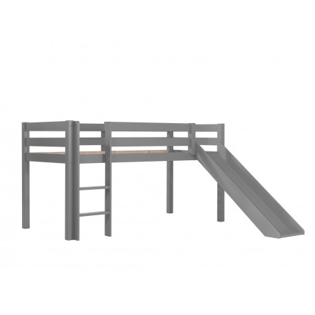 Halvhøj børneseng med rutsjebane – Pino, grå, Princess forhæng