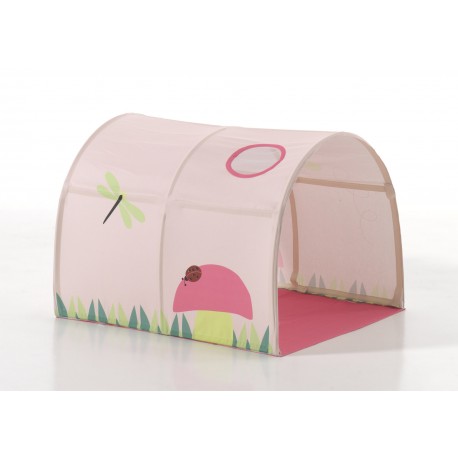 Halvhøj seng til børn PINO – grå med Spring gardin, tunnel og lommer