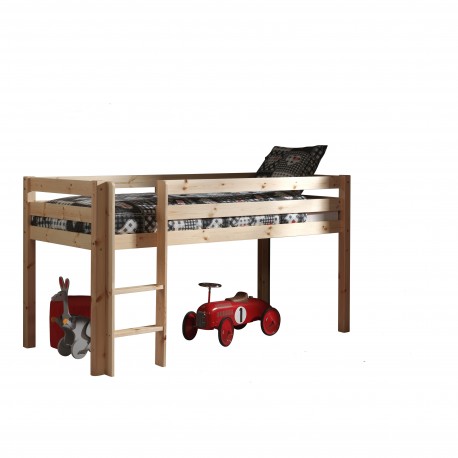 Halvhøj seng til børn – Pino, natur med brandbil-gardin