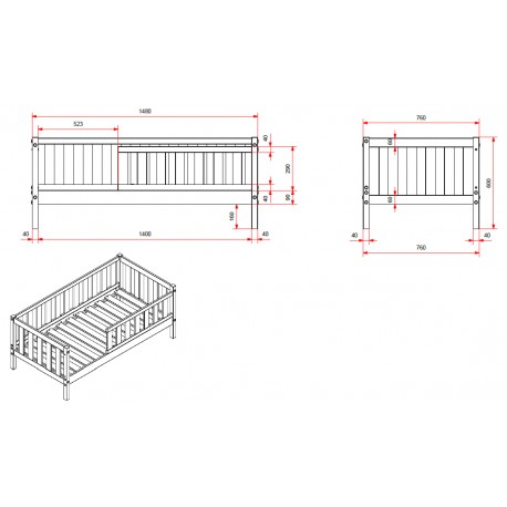 Tremmeseng junior 70 × 140 cm med skuffe – grå (TOD)