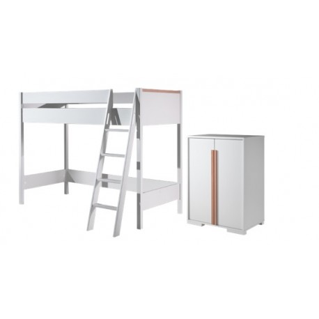 Halvhøj seng med skab 90 x 200 cm – London, hvid