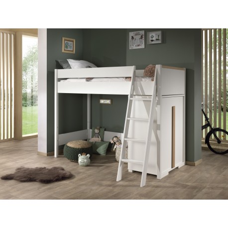 Halvhøj seng med skab 90 x 200 cm – London, hvid