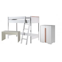 Høj juniorseng med skrivebord og garderobeskab – London sæt 90 × 200 cm, hvid