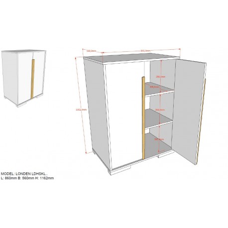 Høj juniorseng med skrivebord og garderobeskab – London sæt 90 × 200 cm, hvid
