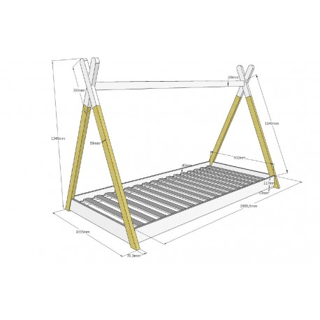 Børneseng tipi med tekstilsæt 90 x 200 cm – natur/hvid