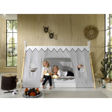 Børneseng tipi med tekstilsæt 90 x 200 cm – natur/hvid