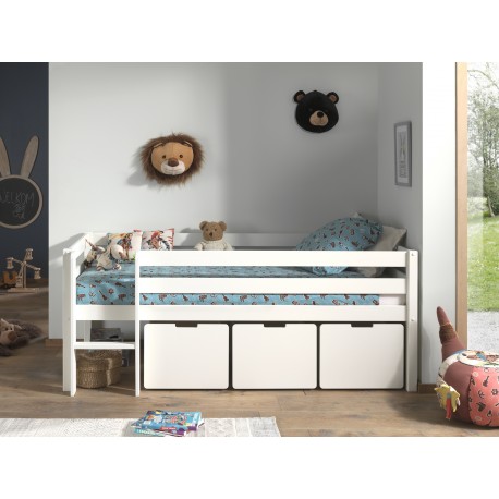 Halvhøj seng med opbevaring – Pino Sæt, hvid