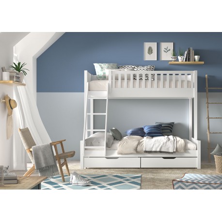 Køjeseng familie med skuffer – Scott, hvid