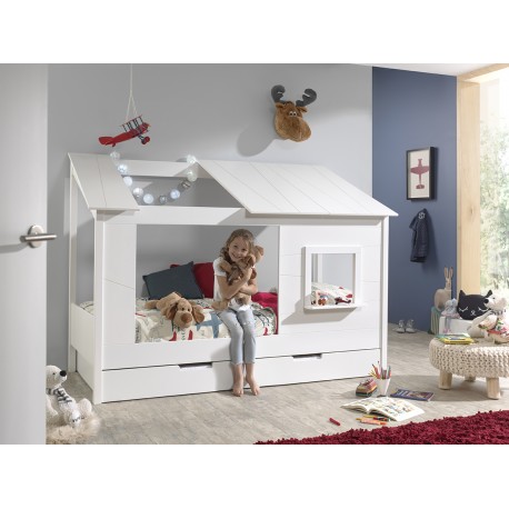 Børneseng hus seng med skuffe 90 x 200 cm – hvid (Housebed Sæt)